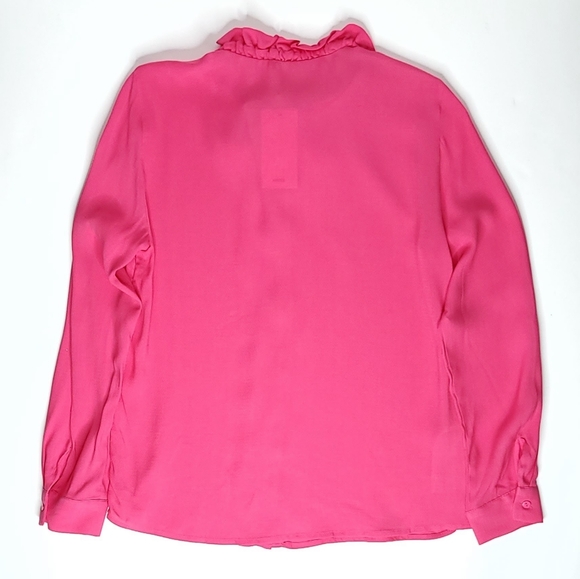 *** SOLD *** Mango Fru Fushia Chiffon Blouse Barbiecore Ruffled High Neck NWT XS - Picture 4 of 10